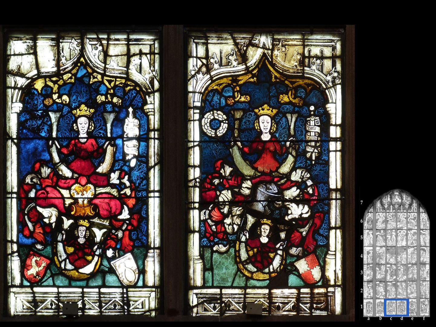 Rieter - Fenster Fensterzeile 1 / Fenster c und d: Wappen einer Rieterschen Ahnenprobe