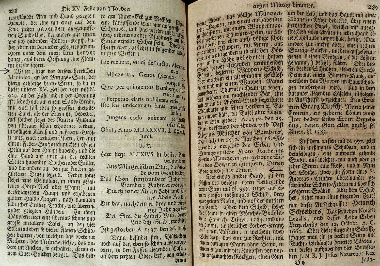 Alexius Münzer von Bamberg (gest. 1537) und Katharina Eisen (gest. 1552) Beschreibung aus Martin Trechsel: Verneuertes Gedächtnis|| Des|| Nürnbergischen Johannis-||Kirch-Hofs: Samt einer Beschreibung|| der Kirche und Capelle|| daselbst. Auch mit einem accuraten Register, und schönen Kupfern geziert.