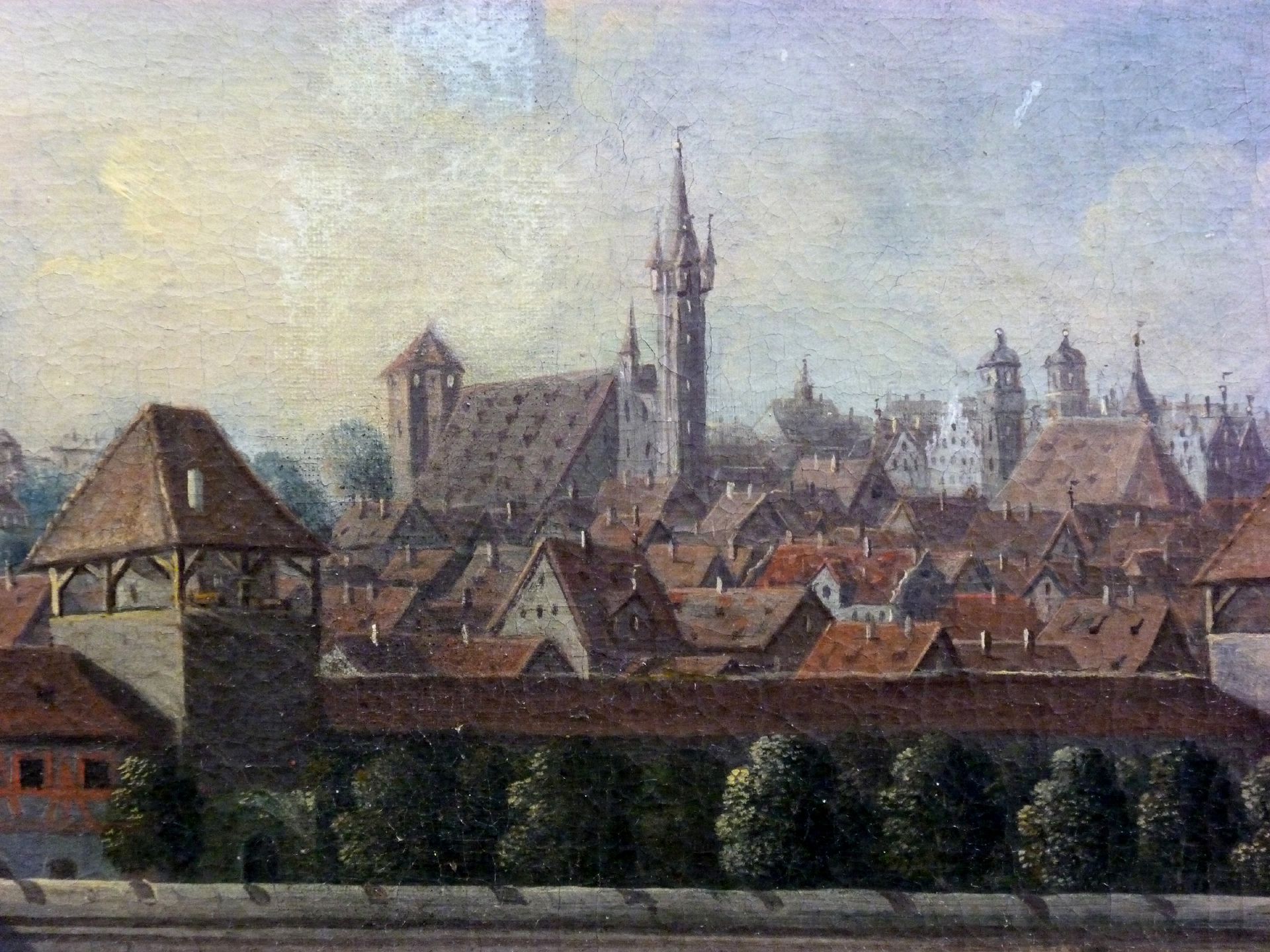 Nürnberger Stadtansicht von Osten Detail mit Mauer (Turm Blau A) Burg und Egidienberg