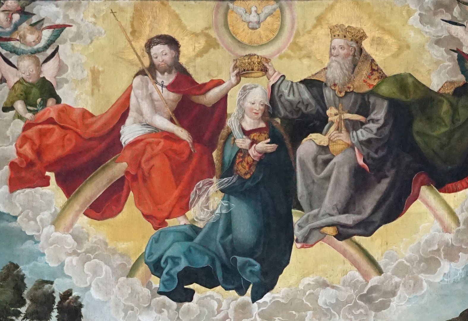 Epitaph für den Priester Dr. Leonhard Oelhafen Detailansicht, Maria zwischen Jesus und Gottvater