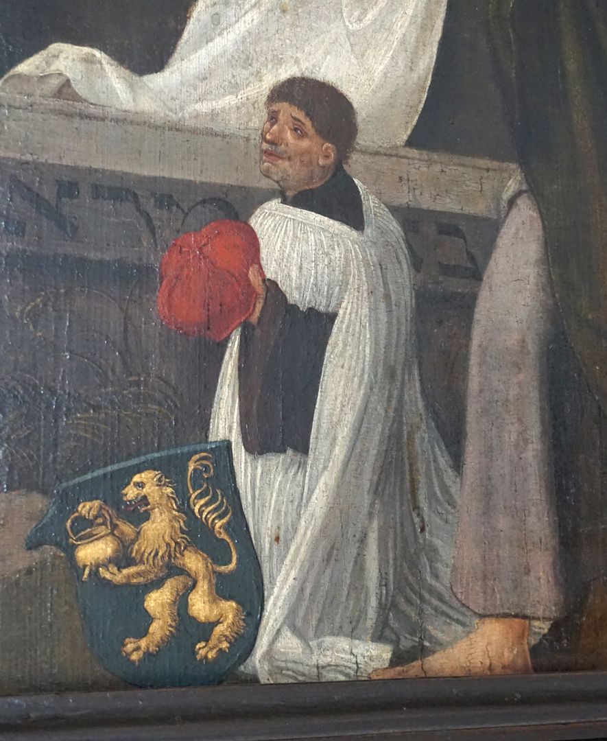 Epitaph für den Priester Dr. Leonhard Oelhafen Stifter (Leonhard Oelhafen, 1517 Sterbejahr) und Stifterwappen