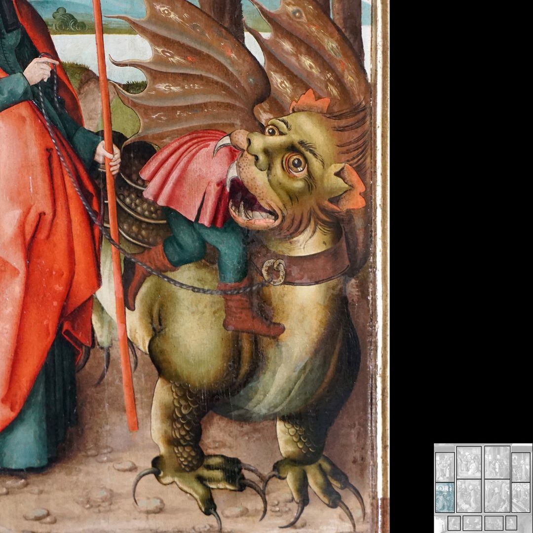 Marthaaltar Martha bändigt den menschenfressenden Drachen Tarascus, Detail