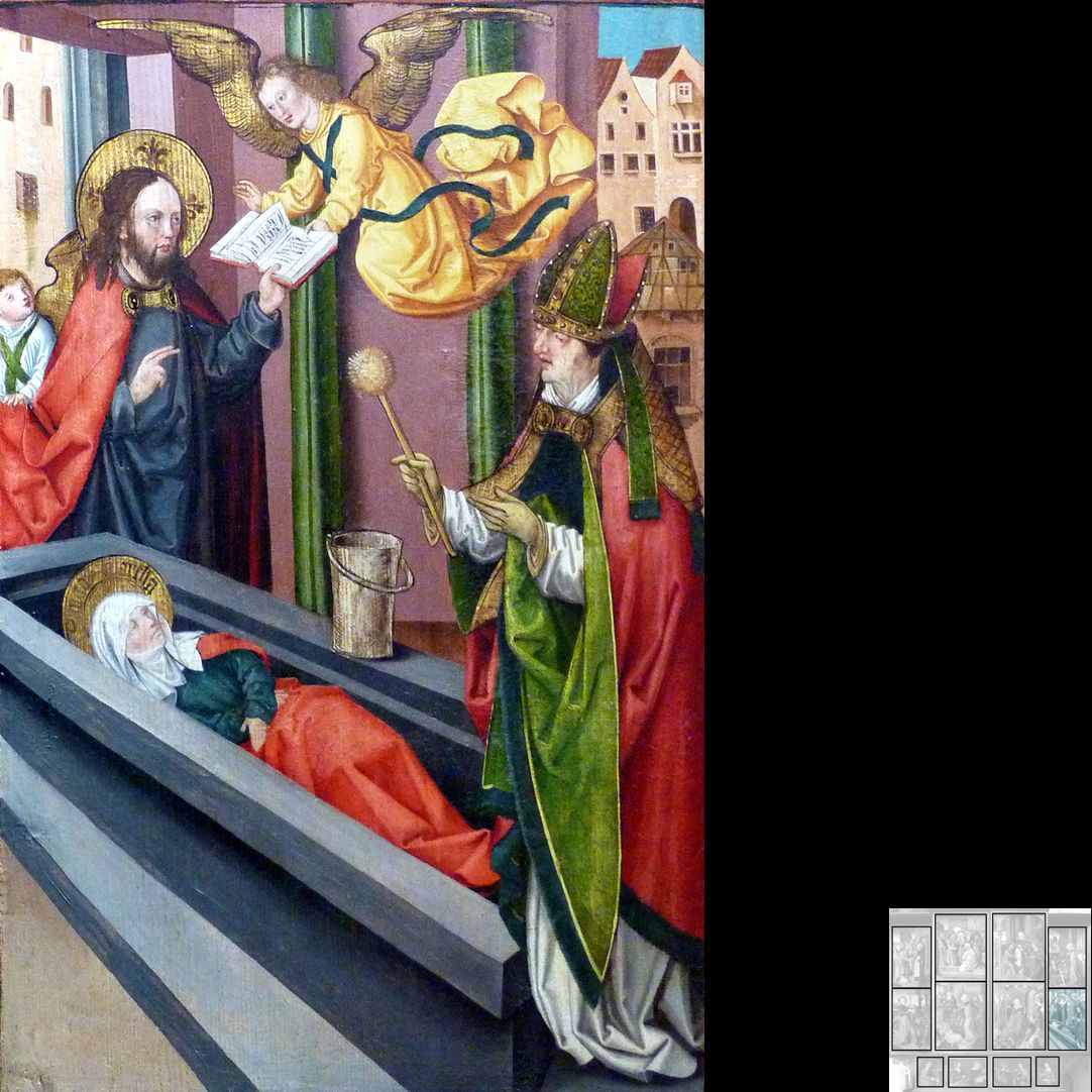 Marthaaltar Martha im Grab, Totenamt durch Christus und Bischof Fronto von Périgueux