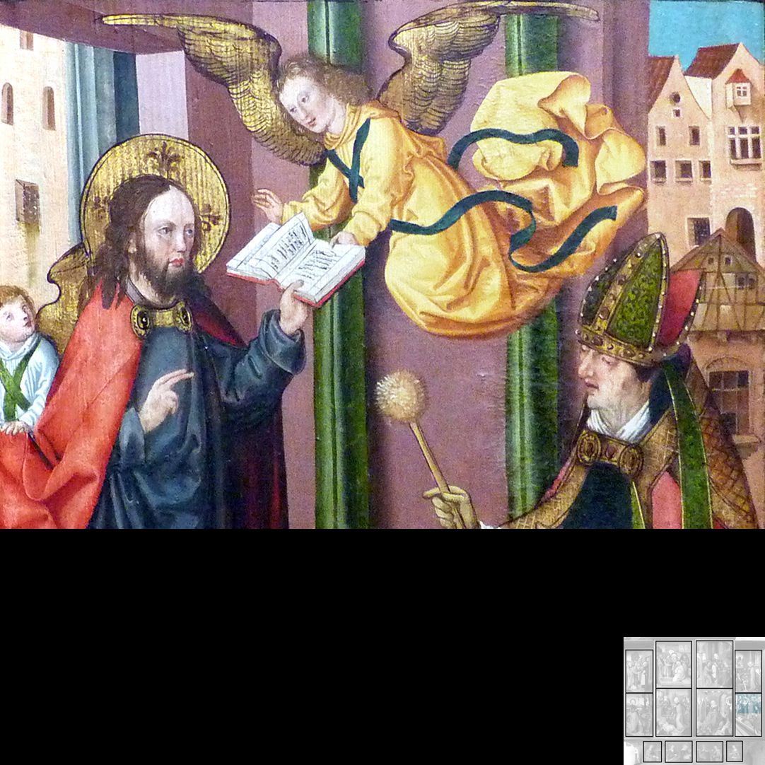 Marthaaltar Martha im Grab, Totenamt durch Christus und Bischof Fronto von Périgueux, obere Bildhälfte