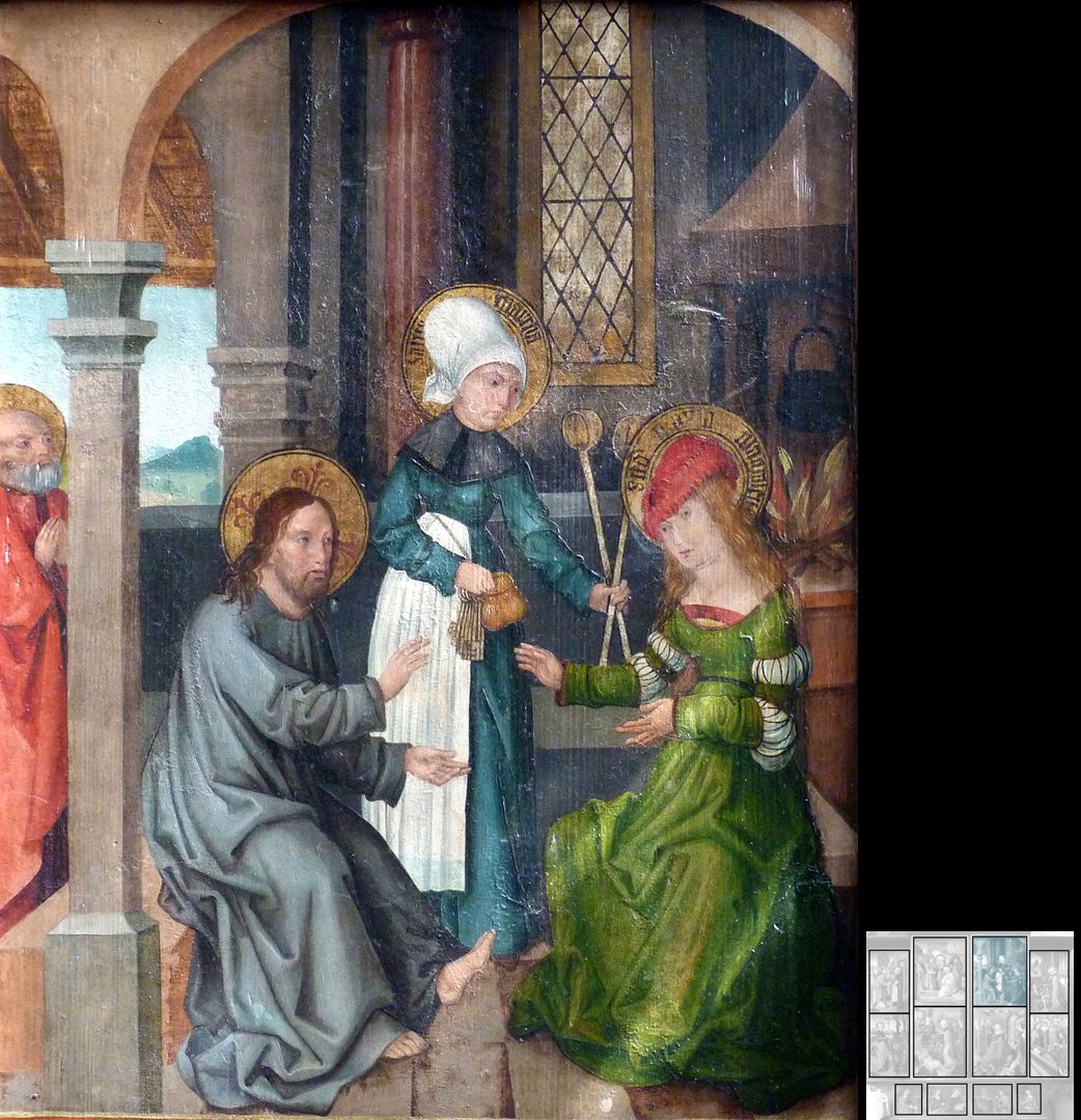 Marthaaltar Martha bewirtet Jesus, während die Schwester Maria von Bethanien seinen Worten zuhört