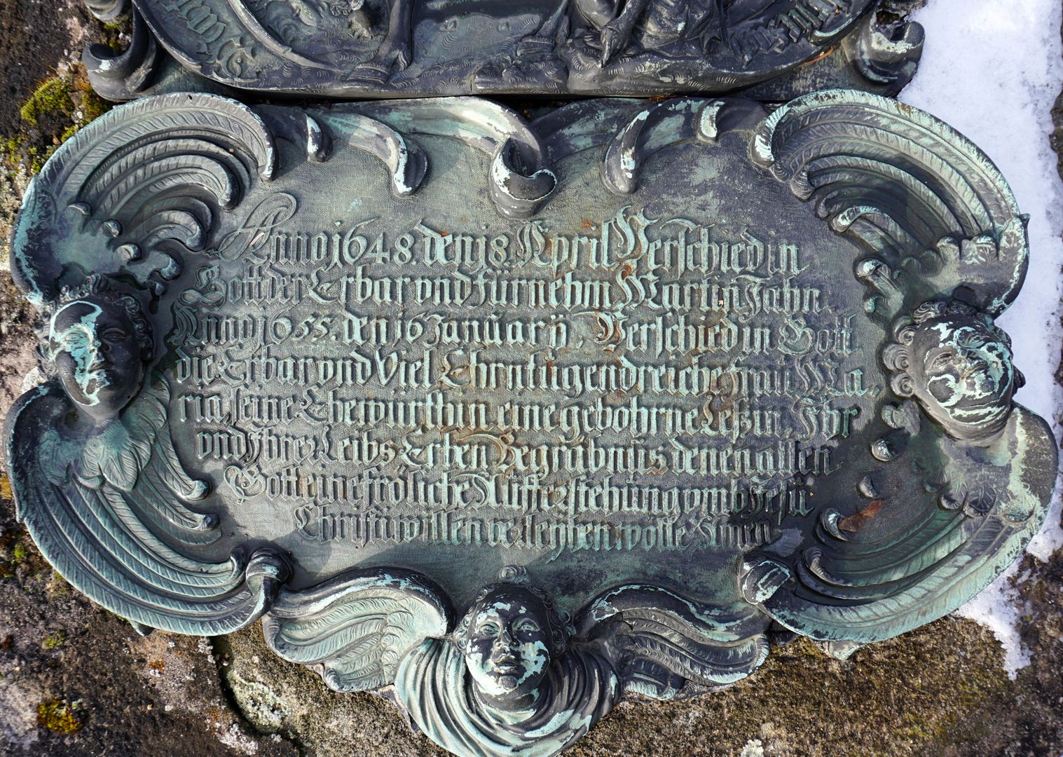 Epitaph für Martin Jahn und sein Frau Maria, geborene Loß (Löß) untere Kartusche mit Inschrift