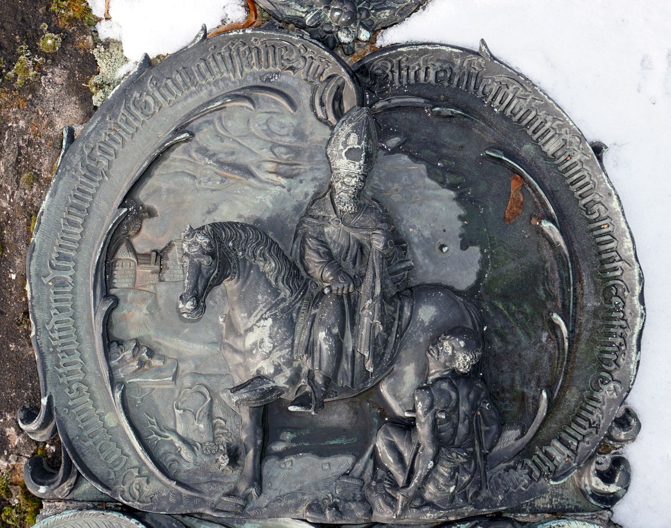 Epitaph für Martin Jahn und sein Frau Maria, geborene Loß (Löß) mittlere Tafel mit Darstellung von Sankt Martin mit dem Bettler