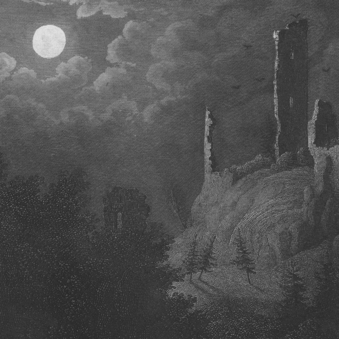 Ruine Wildenfels Detailansicht mit Vollmond und Burgruine