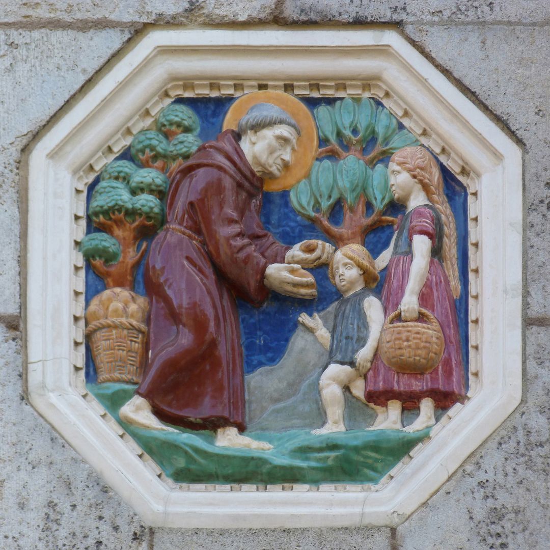 Portal an der Antoniuskirche St. Antonius speist die Armen, Majolika