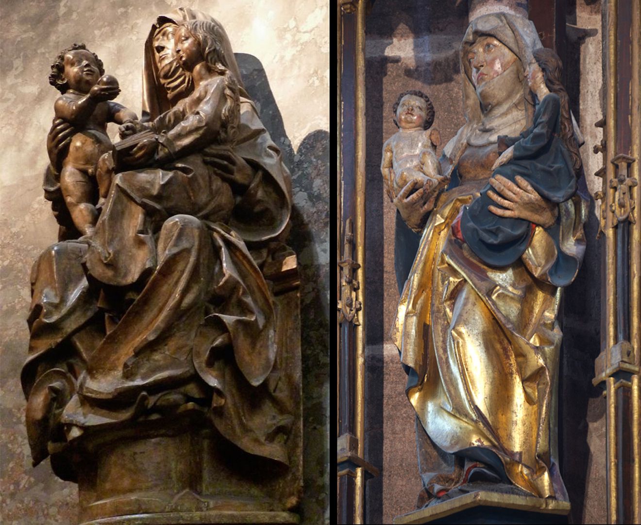 Anna Bildvergleich: links Veit Stoss Anna-Selbdritt (um 1505) in Wien St. Anna