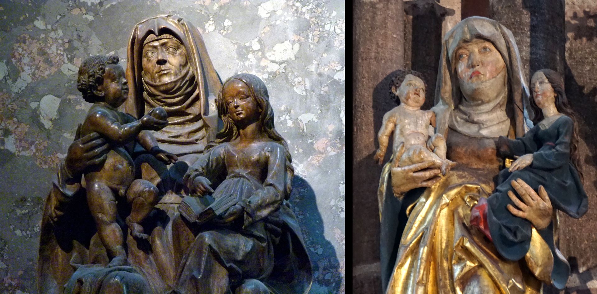 Anna Bildvergleich: links Veit Stoss Anna-Selbdritt (um 1505) in Wien St. Anna