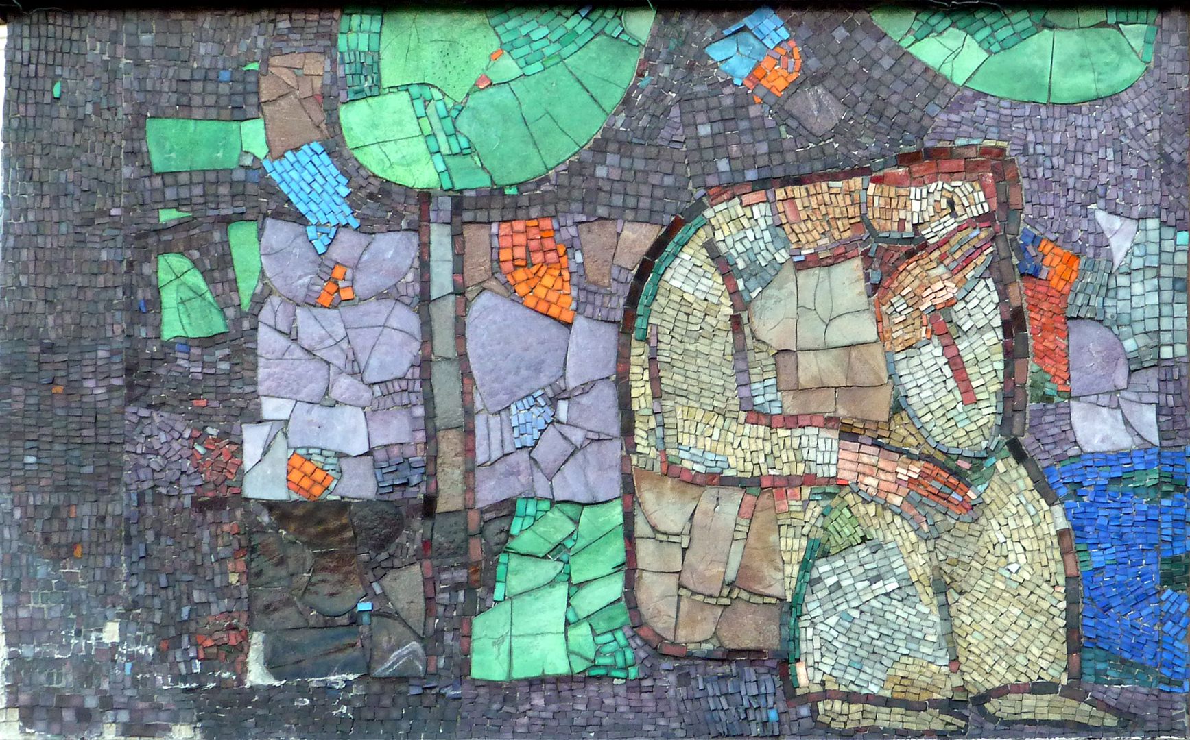 Mosaik am Hauptmarkt in Nürnberg Anfangsszenen des westlichen Mosaikbandes, Rast unter einem Baum