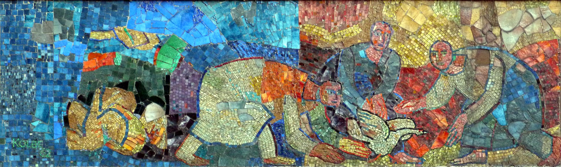 Mosaik am Hauptmarkt in Nürnberg Anfangsszenen des nördlichen Mosaikbandes mit entflohener Gans