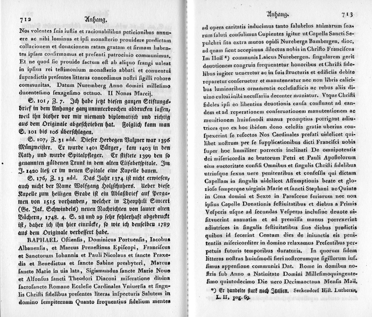 Holzschuherkapelle Murr, Christoph Gottlieb von: Beschreibung der vornehmsten Merkwürdigkeiten in der Reichsstadt Nürnberg in deren Bezirke und auf der Universität Altdorf (Anhang Seite 712 und 713))