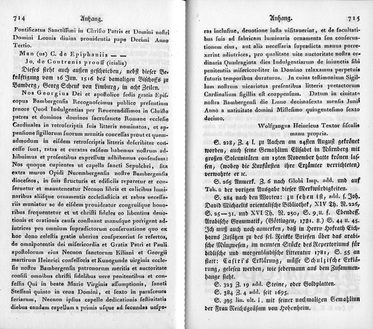 Holzschuherkapelle Murr, Christoph Gottlieb von: Beschreibung der vornehmsten Merkwürdigkeiten in der Reichsstadt Nürnberg in deren Bezirke und auf der Universität Altdorf (Anhang Seite 714 und 715)