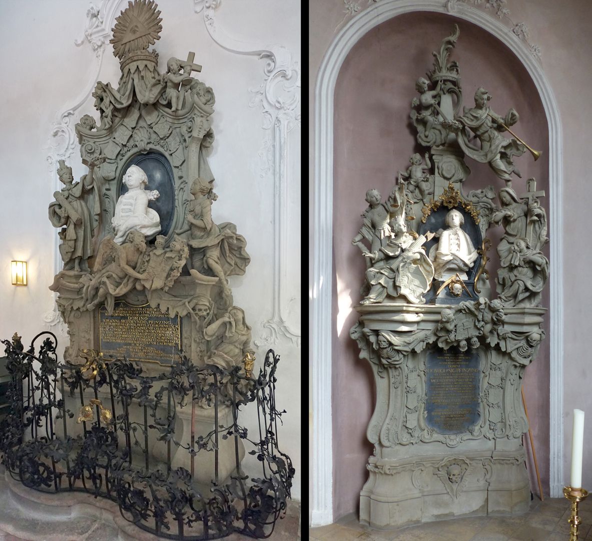 Grabmal des Johann Sigmund Pfinzing (Henfenfeld) Zwei zeitgleiche Grabmäler von Mutschele für Pfinzing: links Henfenfeld, rechts Großgründlach