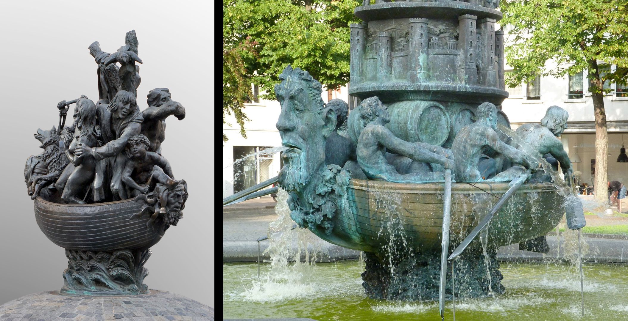 Narrenschiff ursprünglich war das Narrenschiff als ein Brunnen entworfen / siehe zum Vergleich die Historiensäule in Koblenz