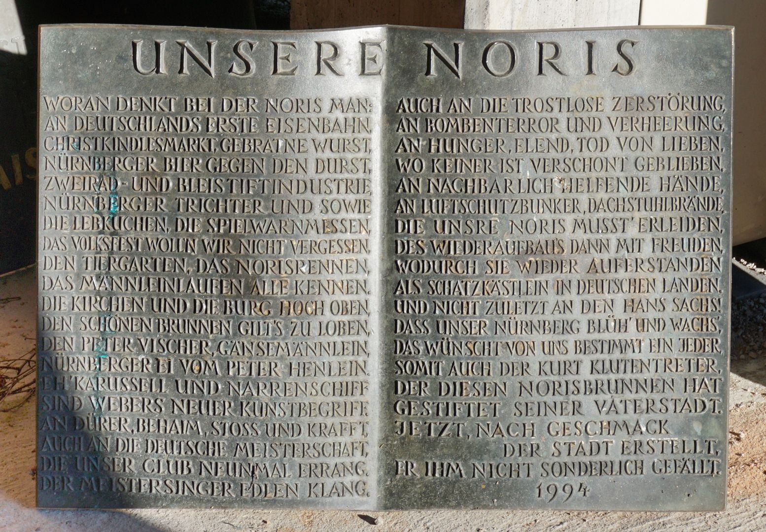 Norisbrunnen ursprünglich angebrachte Stiftertafel