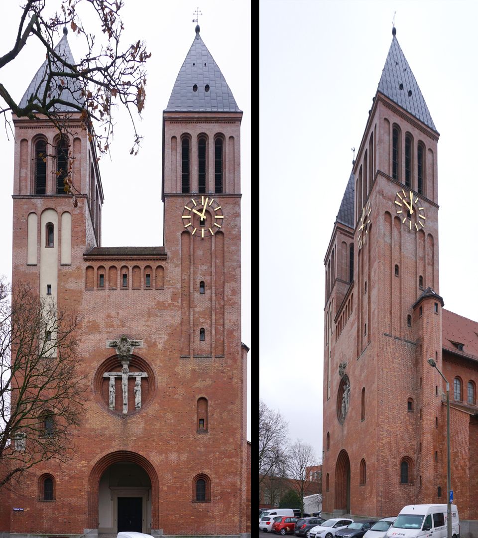 St. Ludwig Turmfassade und seitliche Ansicht von Westen