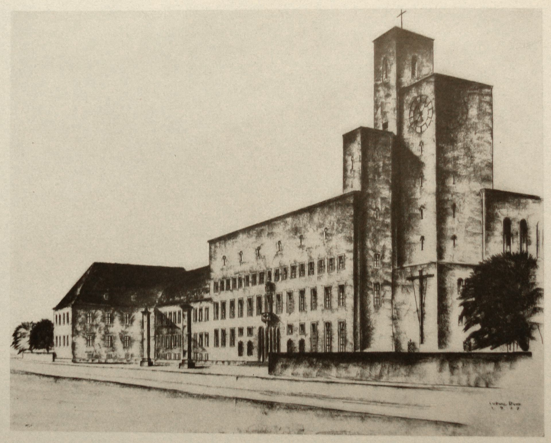Bistumshaus (Bamberg) Zeichnung von 1927 / Abb. aus Nürnberger Kunst der Gegenwart, Rosenmüller, 1928