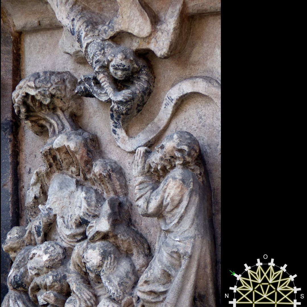 Passionsreliefs Christus erscheint ein Engel am Oelberg, die Jünger schlafen, Schrägansicht, Detail