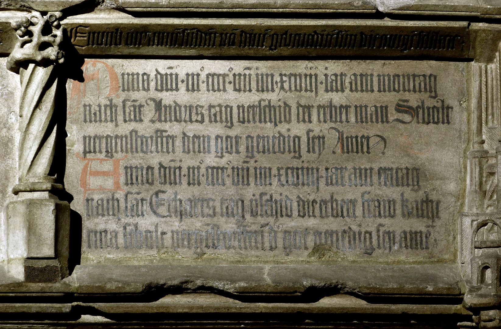 Peringsdörffer-Epitaph rechte Inschrift (lediglich auf den Stein gemalt)