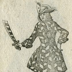 Maitre gaufer enjouant les tireurs / Der Pritschen-Meister beÿ dem Silber-Schiessen