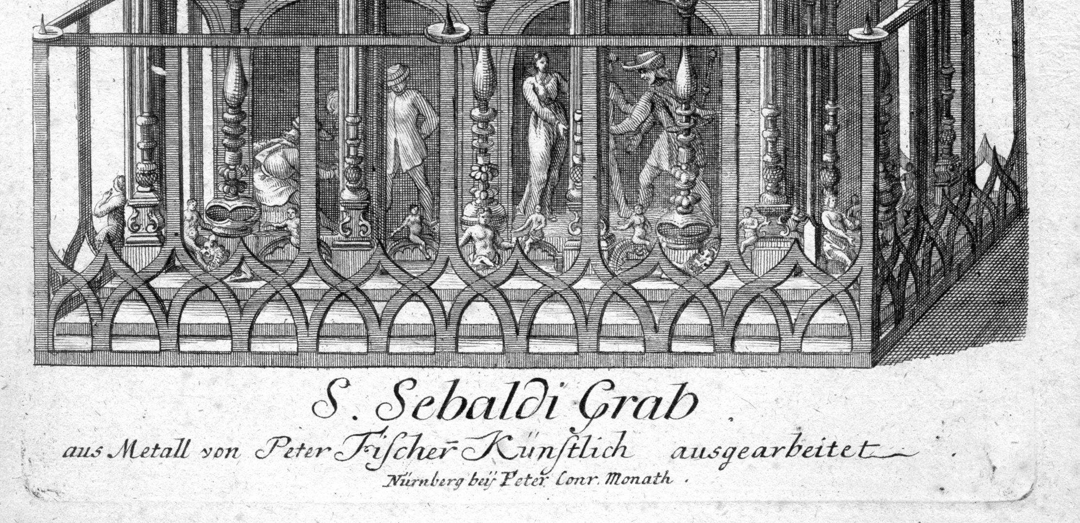 Sebaldusgrab Detailansicht mit Sockelbereich und Blattinschrift