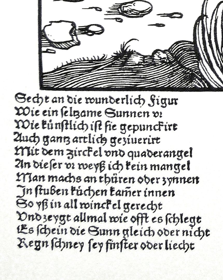 Die Menschliche Sonnenuhr Inschrift, Detail