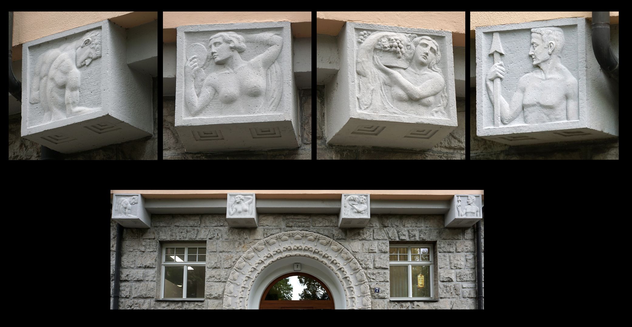 ADAC Haus Eingangsbereich / Konsolen mit Reliefbildern