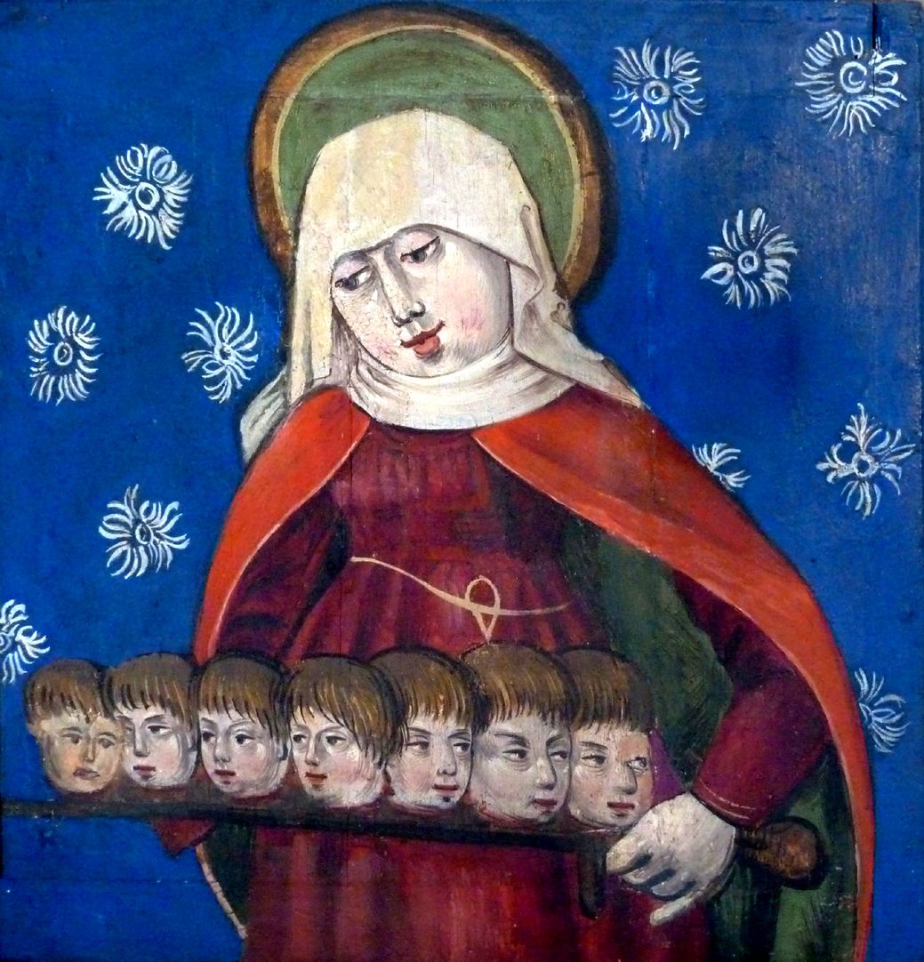 Puschendorfer Marienaltar rechter geöffneter Predella Flügel, Die heilige Felicitas mit den Häuptern ihrer Söhne