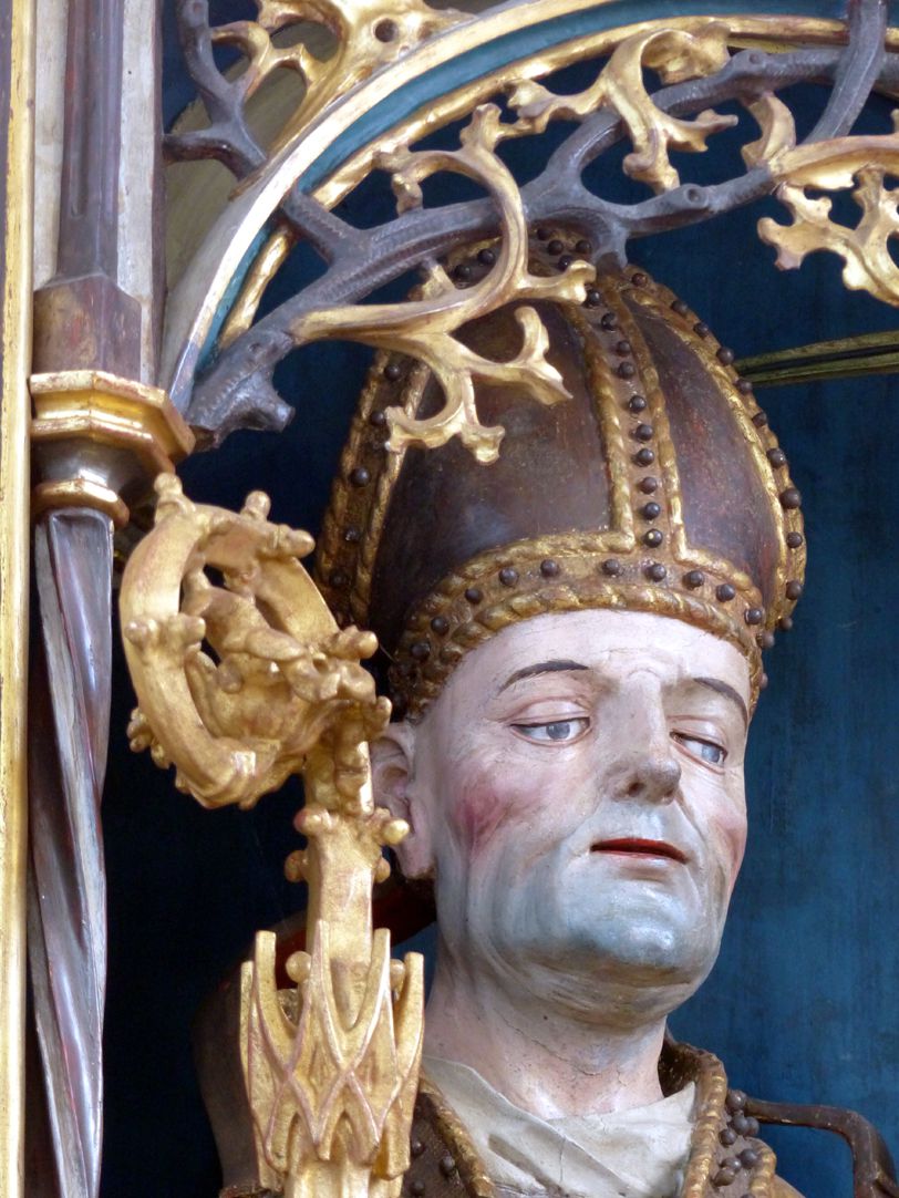 Puschendorfer Hochaltarretabel Hauptschrein, hl. Wolfgang, Kopf