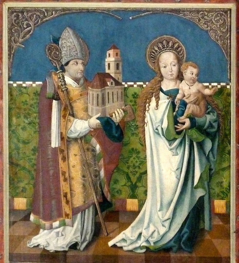 Puschendorfer Hochaltarretabel Altar geschlossen, l.Flügel oben: hl. Wolfgang und Maria mit dem Kinde