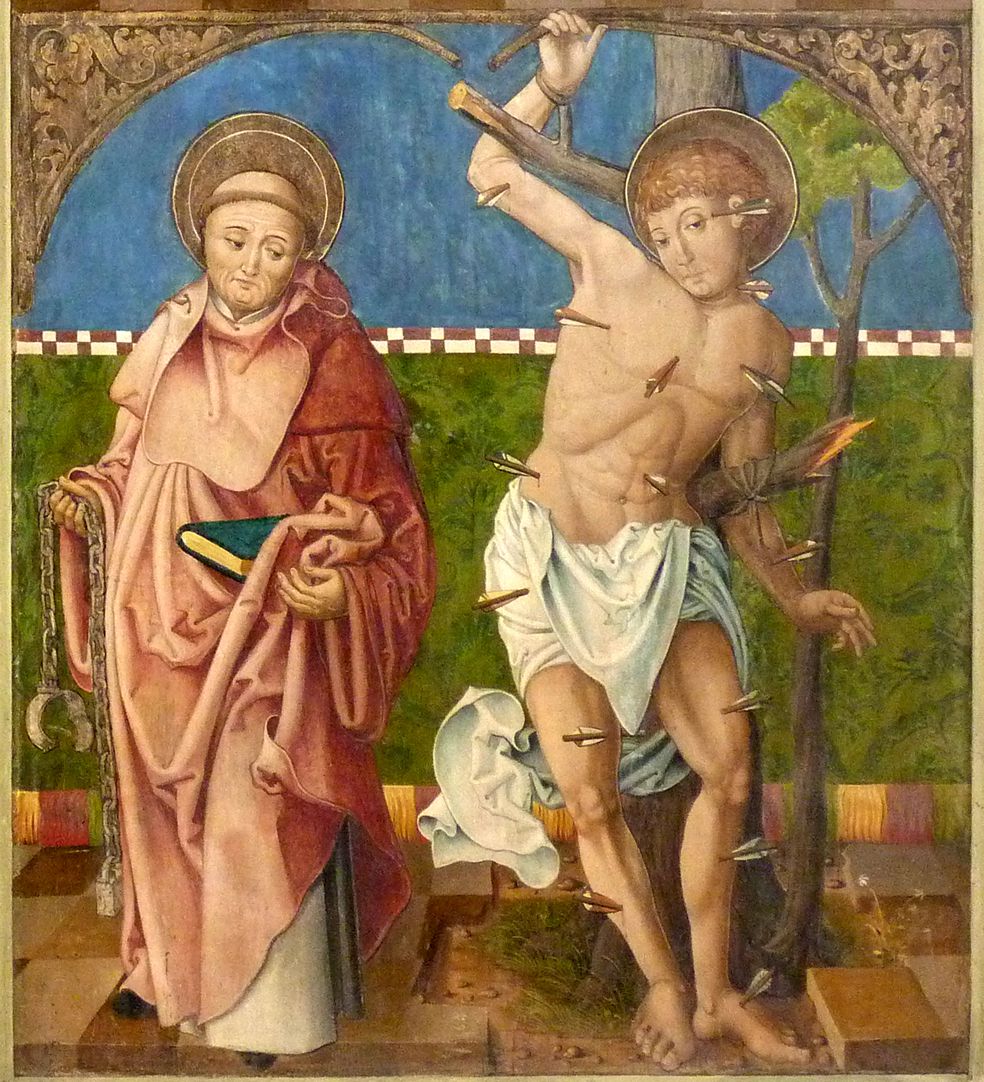 Puschendorfer Hochaltarretabel Altar geschlossen, r. Flügel unten: hl. Leonhard und hl. Sebastian