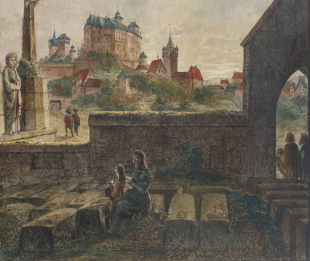 Kirchhof von St. Johannes mit der Ansicht auf die Burg zu Nürnberg Detailansicht