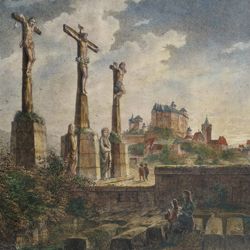 Kirchhof von St. Johannes mit der Ansicht auf die Burg zu Nürnberg