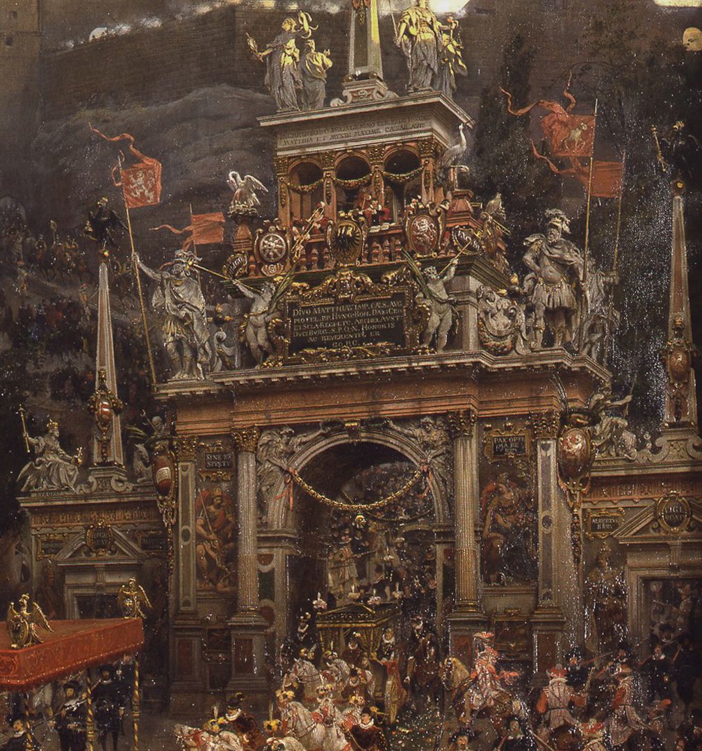 Auszug des Kaisers Matthias aus Nürnberg 1612 temporäre Ehrenpforte für den Kaiser