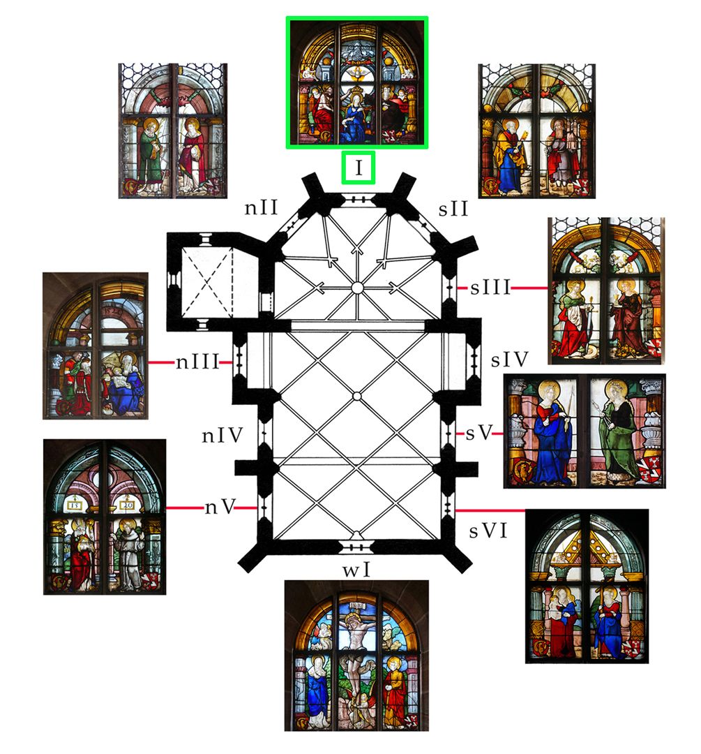 Rochuskapelle / Fenster I / Die Himmelfahrt Mariens Lageplan innerhalb der Rochuskapelle