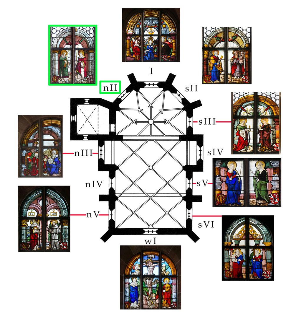 Rochuskapelle / Fenster nII / Die Hll. Laurentius und Stephanus Lageplan innerhalb der Rochuskapelle