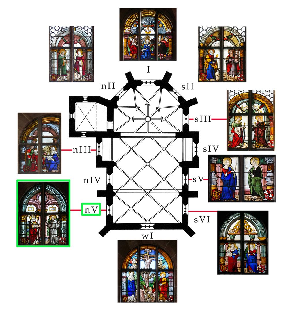Rochuskapelle / Fenster nV / Hll. Ludwig und Franziskus Lageplan innerhalb der Rochuskapelle