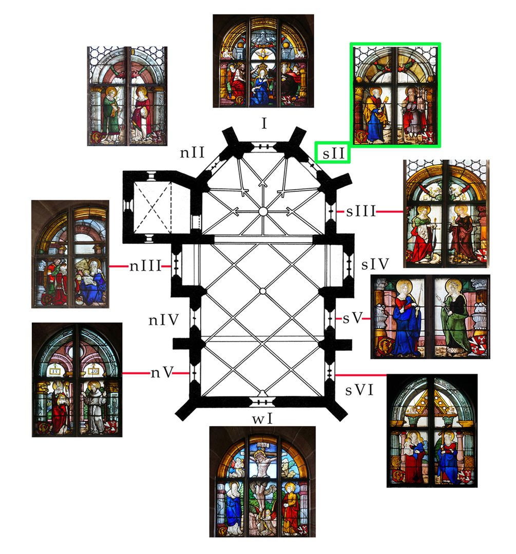 Rochuskapelle / Fenster sII / Hll. Petrus und Sebaldus Lageplan innerhalb der Rochuskapelle