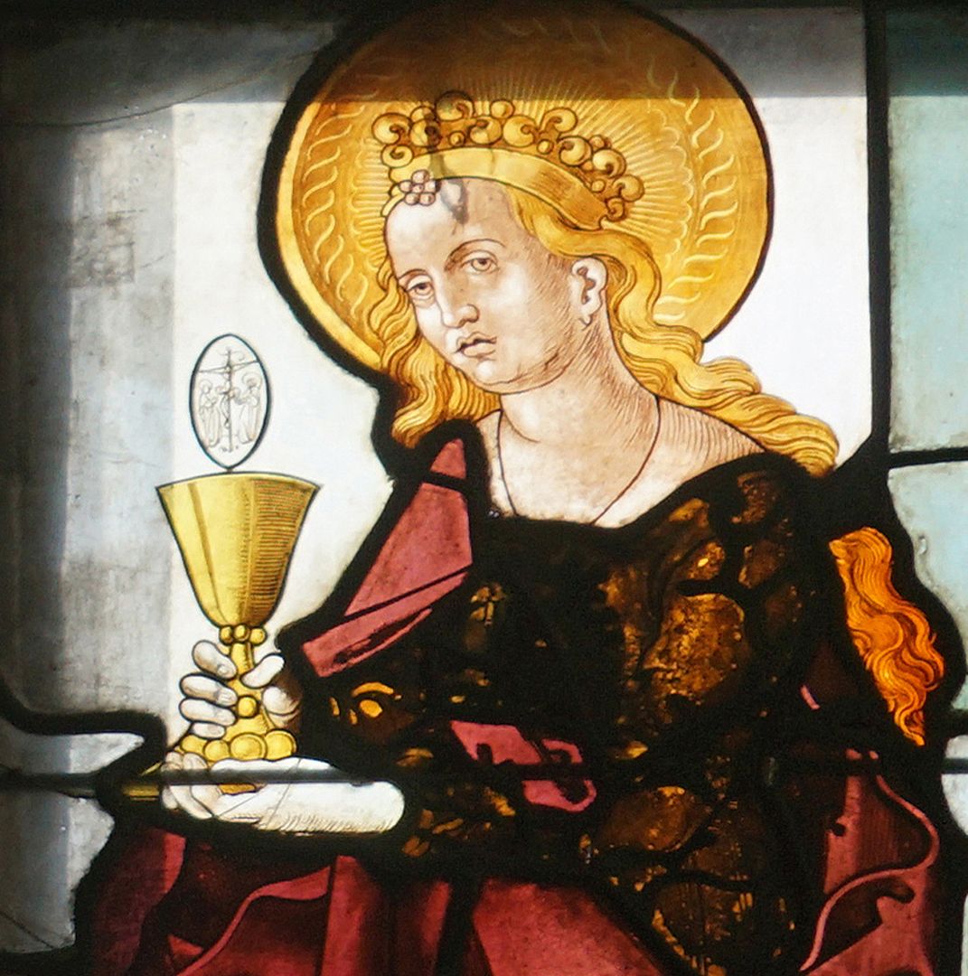 Rochuskapelle / Fenster sIII / Hll. Katharina und Barbara Barbara, Detailansicht