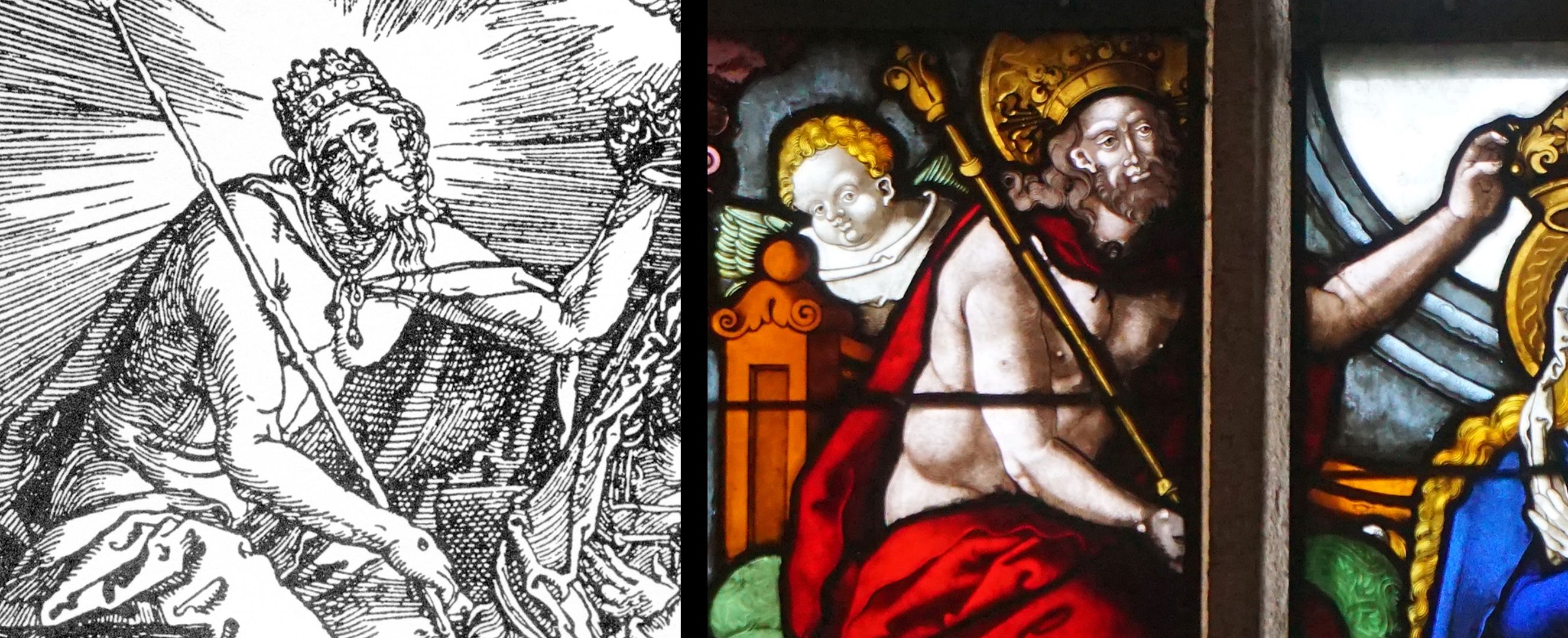Rochuskapelle / Fenster I / Die Himmelfahrt Mariens Bildvergleich mit der Himmelfahrt Mariens von Albrecht Dürer (1511)