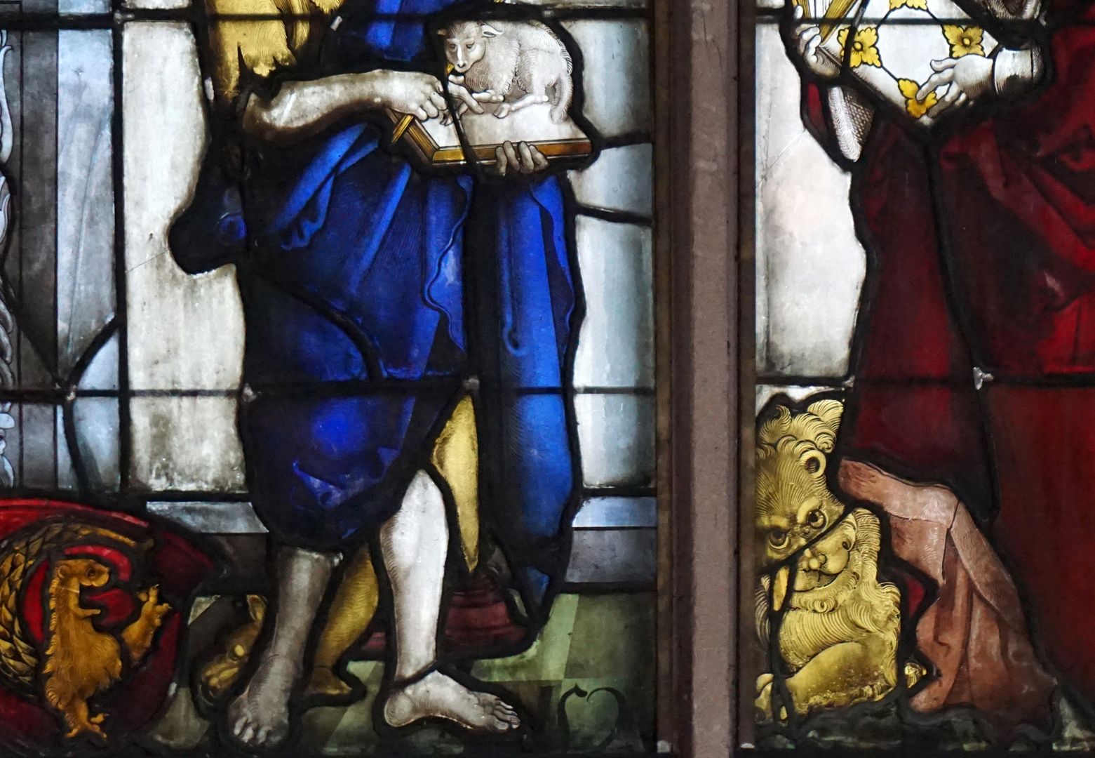Rochuskapelle / Fenster nIV / Hll. Johannes der Täufer und Hieronymus Detailansicht