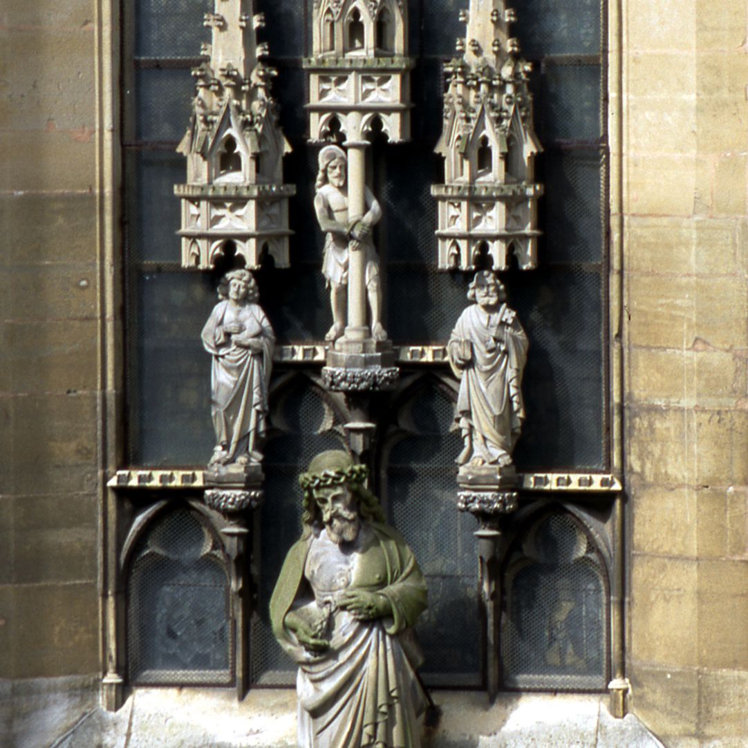 Erbärmdechristus mit Dreiergruppe (Rothenburg o.d. Tauber) "Christus an der Geißelsäule, Johannes d.E. und Petrus", Detail
