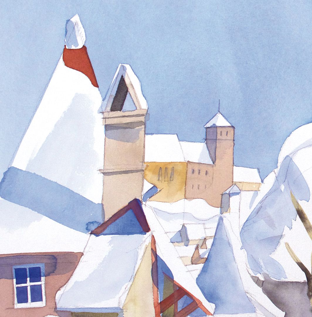 Spittler-Tor-Mauer winterliche Dachlandschaft