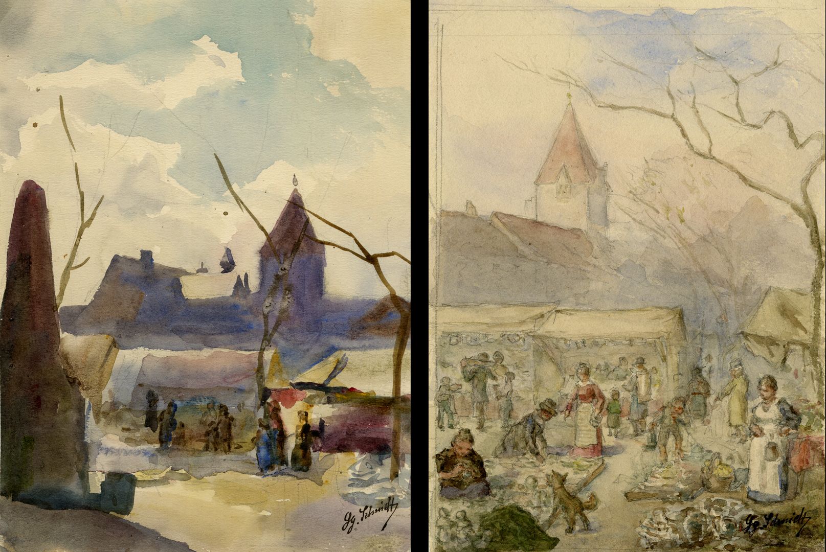 Marktstände auf der Hinteren Insel Schütt Bildvergleichsbild rechts: Markt auf der Hinteren Insel Schütt / Inventar-Nr. Gr.A. 14461