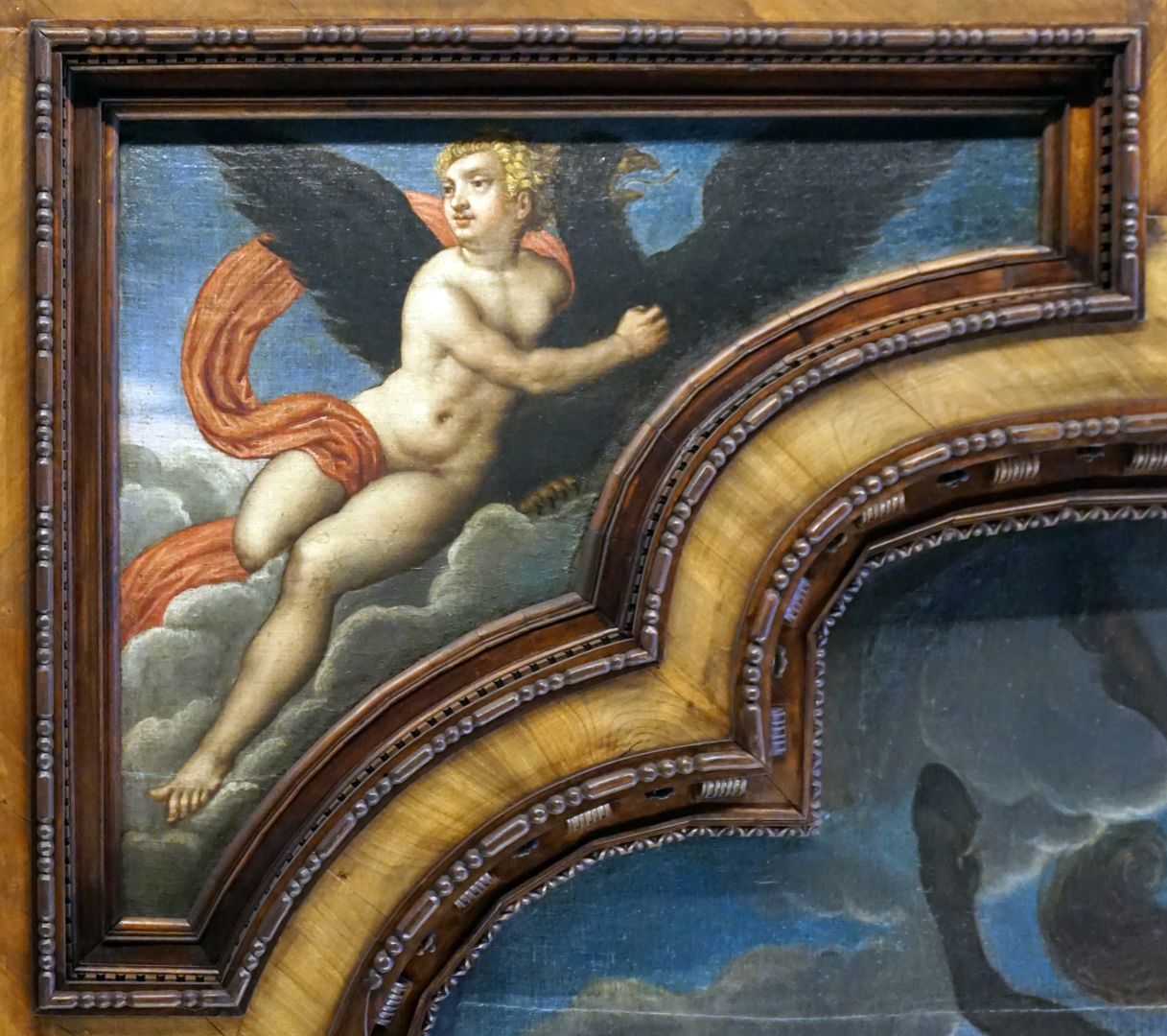 Decke des Schönen Zimmers Luft (Ganymed, Sohn des trojanischen Königspaares, entfacht durch seine Schönheit die Liebe Jupiters. In Form eines Adlers entführt er den Jungen in den Olymp, wo er anstelle der Hebe Mundschenk der Götter wird)