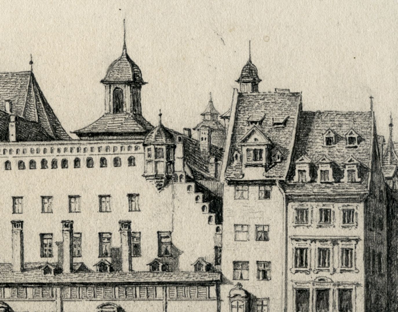 Hauptmarkt mit Kolonnaden und Sebalduskirche Detailansicht