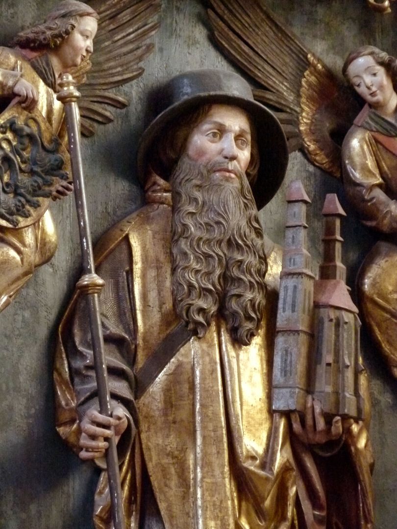 Sebaldus Altar Schrein, hl. Sebald mit Stab und Kirchenmodel seiner Nürnberger Kirche